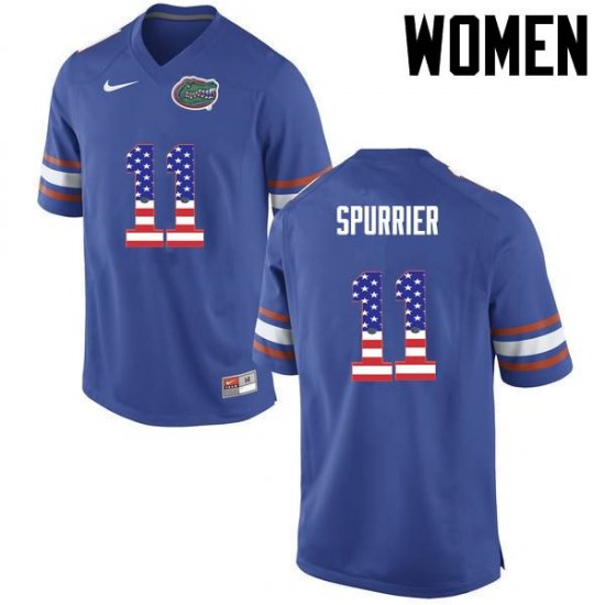 Women's Florida Gators #11 Steve Spurrier NCAA Nike Blue USA Flag Fashion Authentic Stitched College Football Jersey SRW5062RU